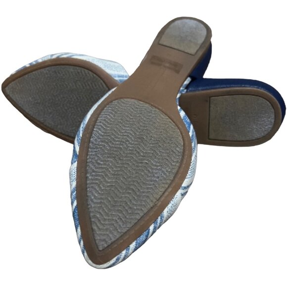 Tommy Hilfiger Dorsay Blue Striped Flats Sz 7.5 Womens White Navy Blue Cute Sand - Picture 4 of 9